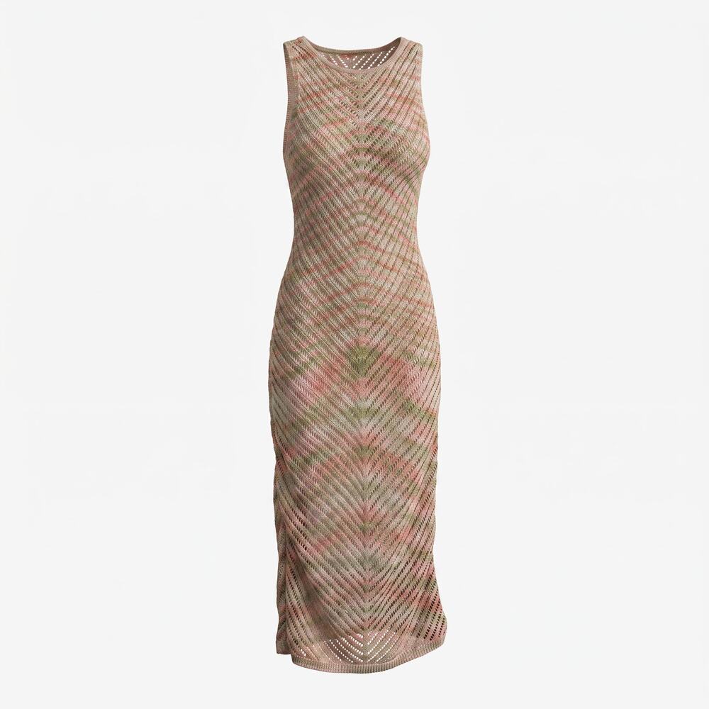 C&C California pink and green open knit cotton maxi dress with sleeveless tank s